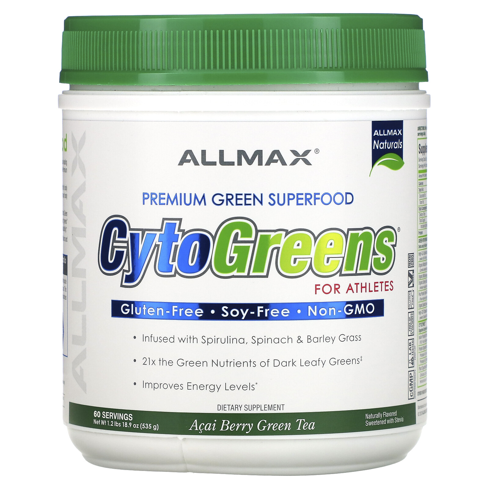 CytoGreens, Premium Green Superfood for Athletes, Acai Berry Green Tea, 1.2 lbs