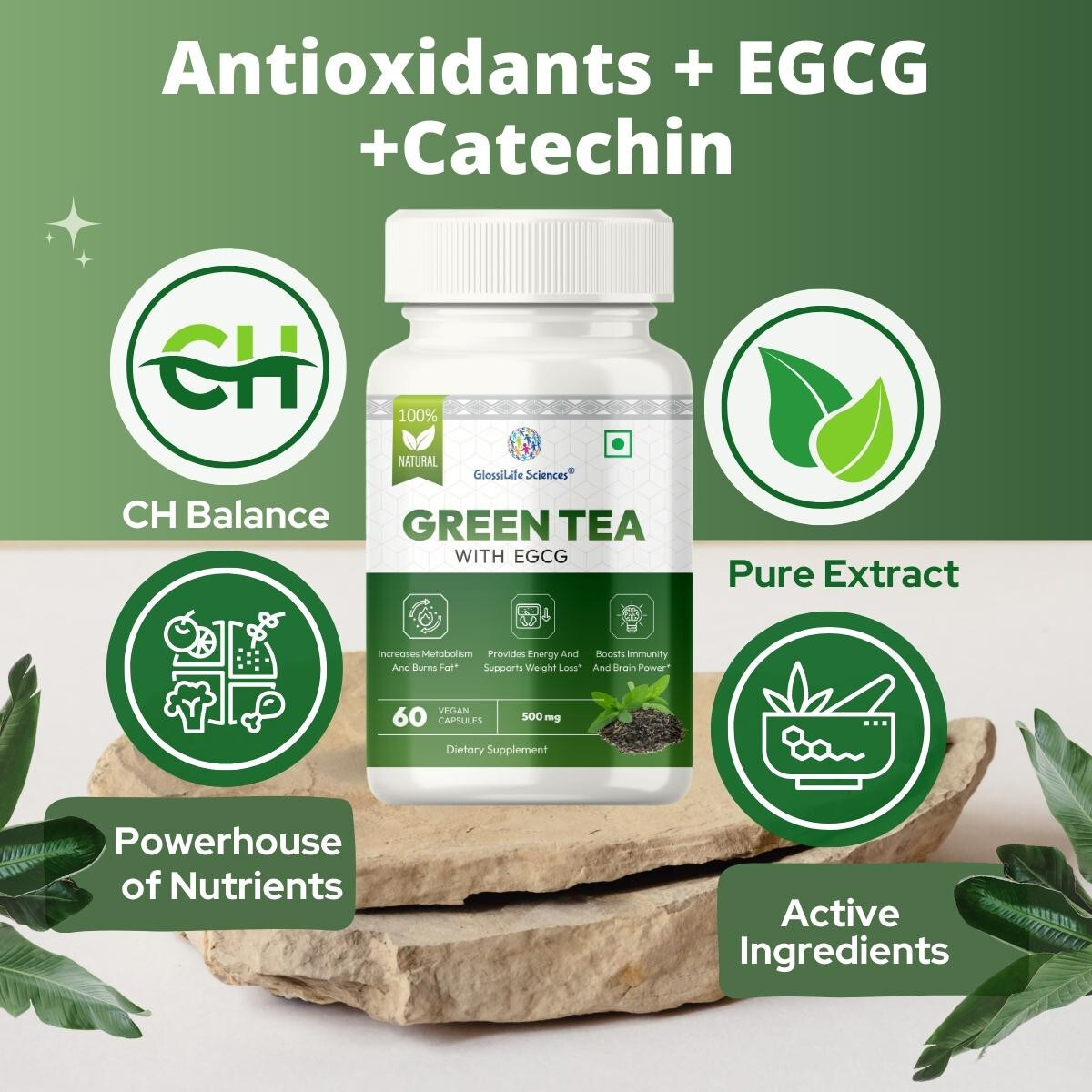 2 x 60 Green Tea Extract Capsule 90% Polyphenol 50% EGCG Veg Capsule 500mg