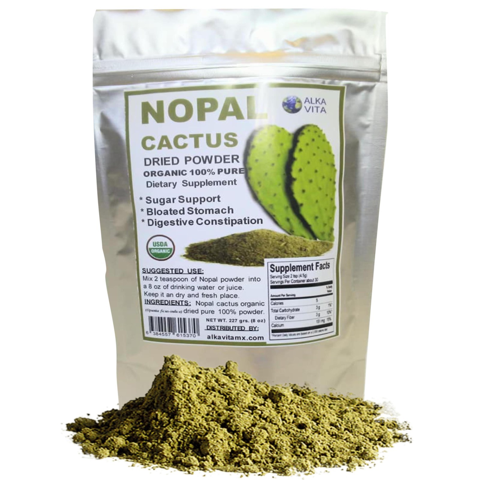 Nopal Cactus Pure 100% Blood Sugar Support Bloated Stomach Fiber 1/2Lb ALKAVITA