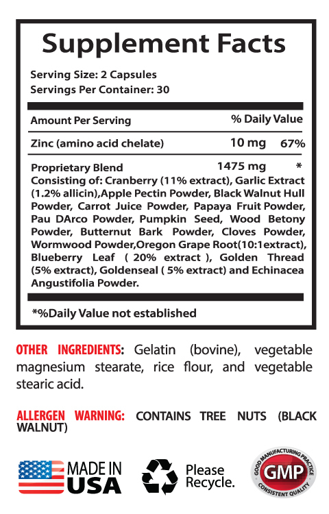 Candida Cleanse Capsules – Anti Parasite Cleanser 1485mg – Wormwood Powder 1B