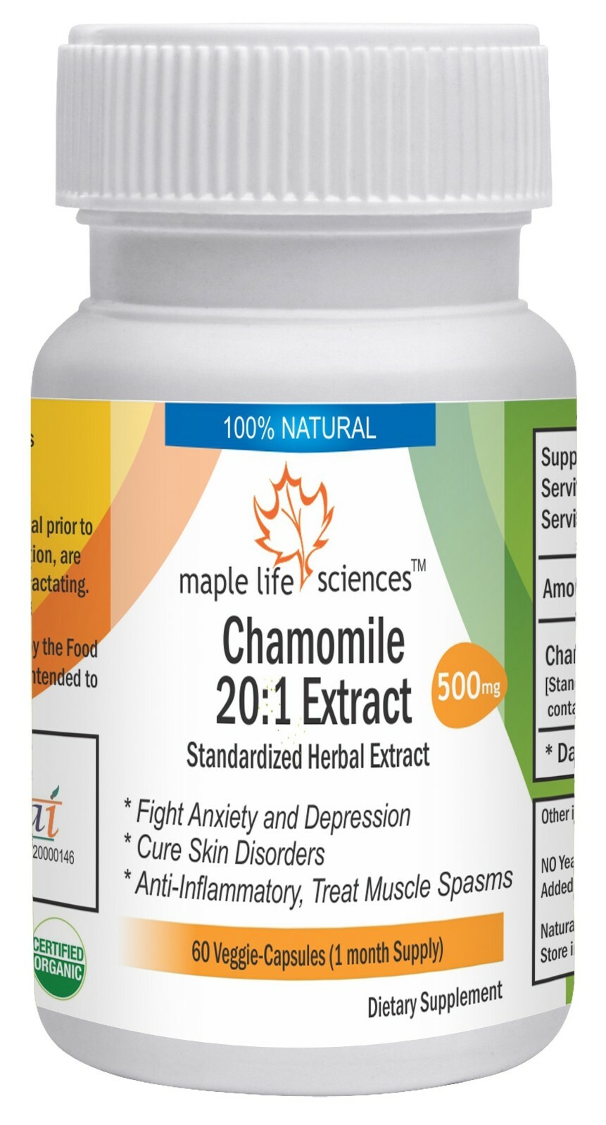 Chamomile Flower Extract Capsules (Matricaria Recutita) APIGENIN For Anxiety