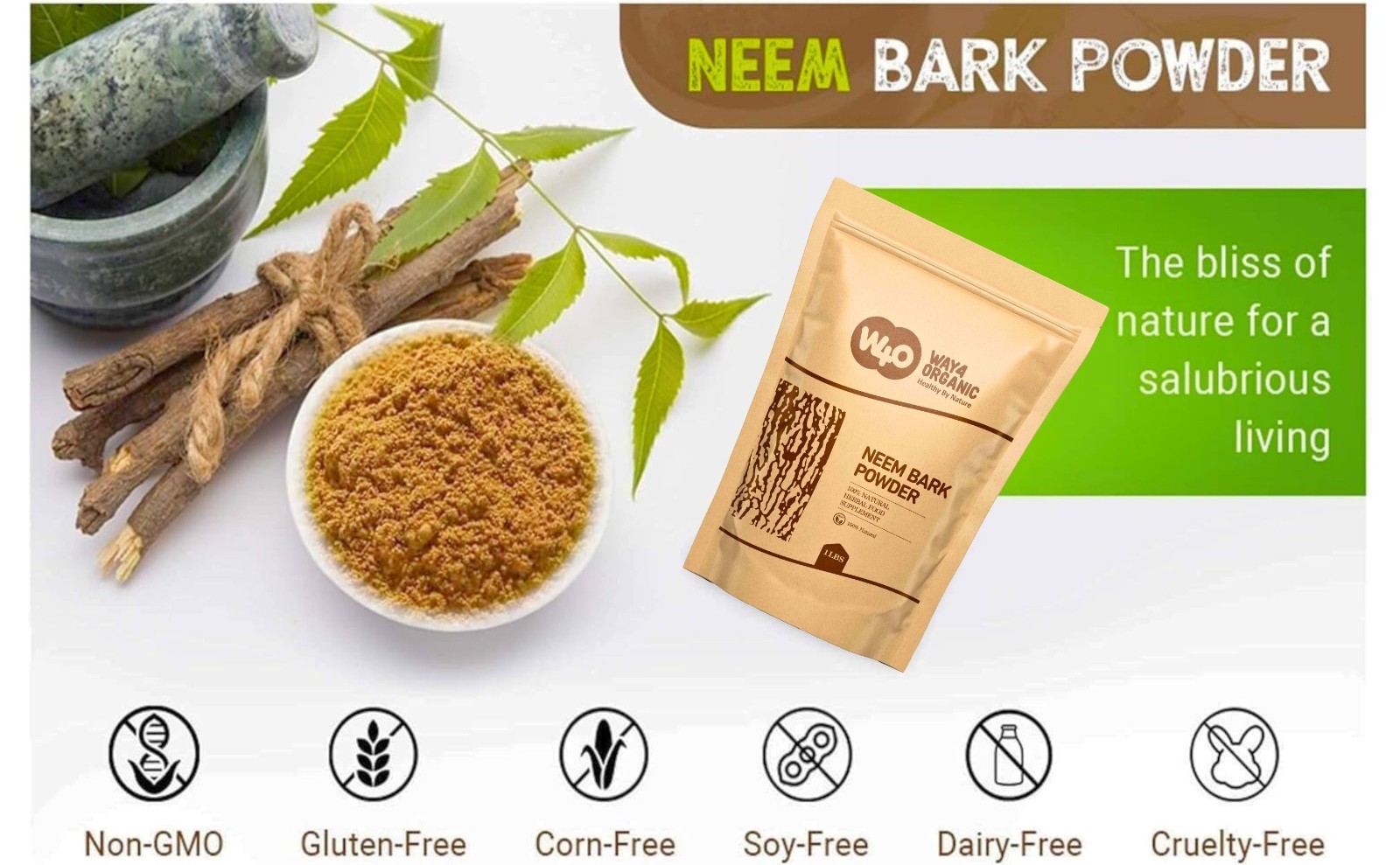Neem Bark Powder 16 Oz (1 lb) – Dental and Digestion Support – Tooth Powder