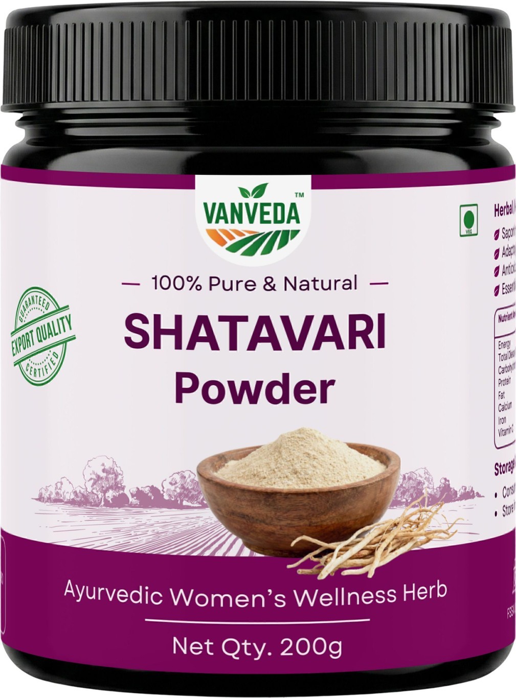 Vanveda Shatavari Powder 100% Pure Natural Ayurvedic Women Wellness Herb 200g