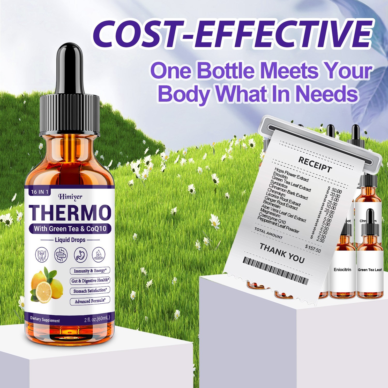 4 Bottles Thermo Liquid Drops Green Tea CoQ10 Energy Support 240ML