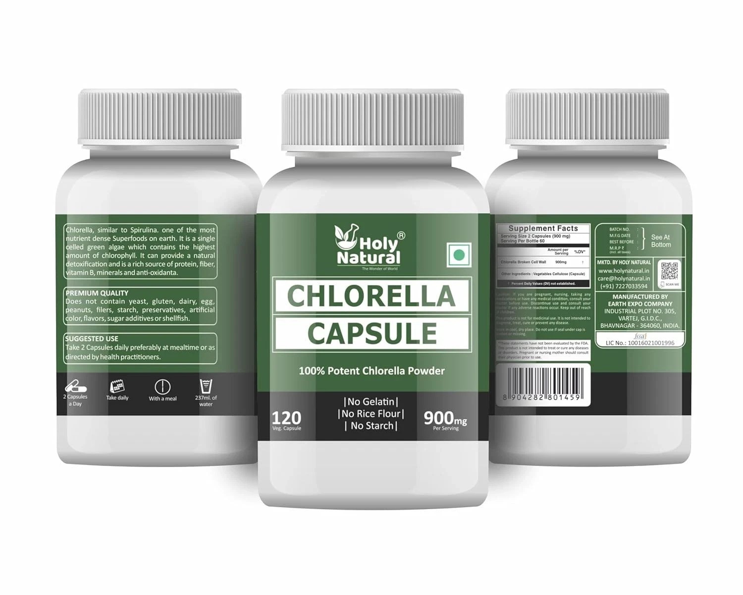 Holy Natural Chlorella Capsules, 120 Capsules j194