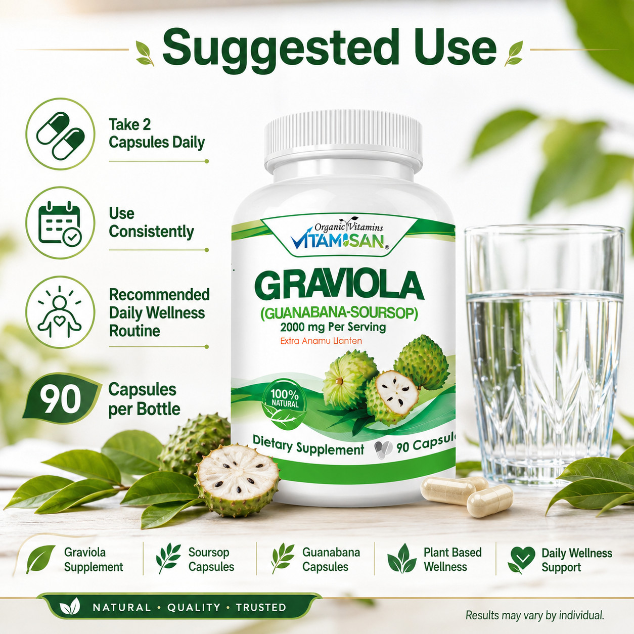 Soursop Graviola 2000 mg x/serving 360 Capsules Guanabana 6 Month supply Annona