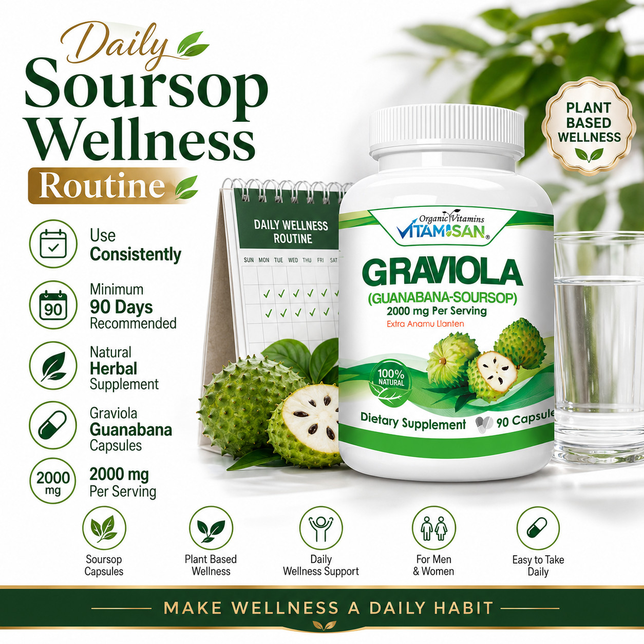 Soursop Graviola 2000 mg x/serving 360 Capsules Guanabana 6 Month supply Annona