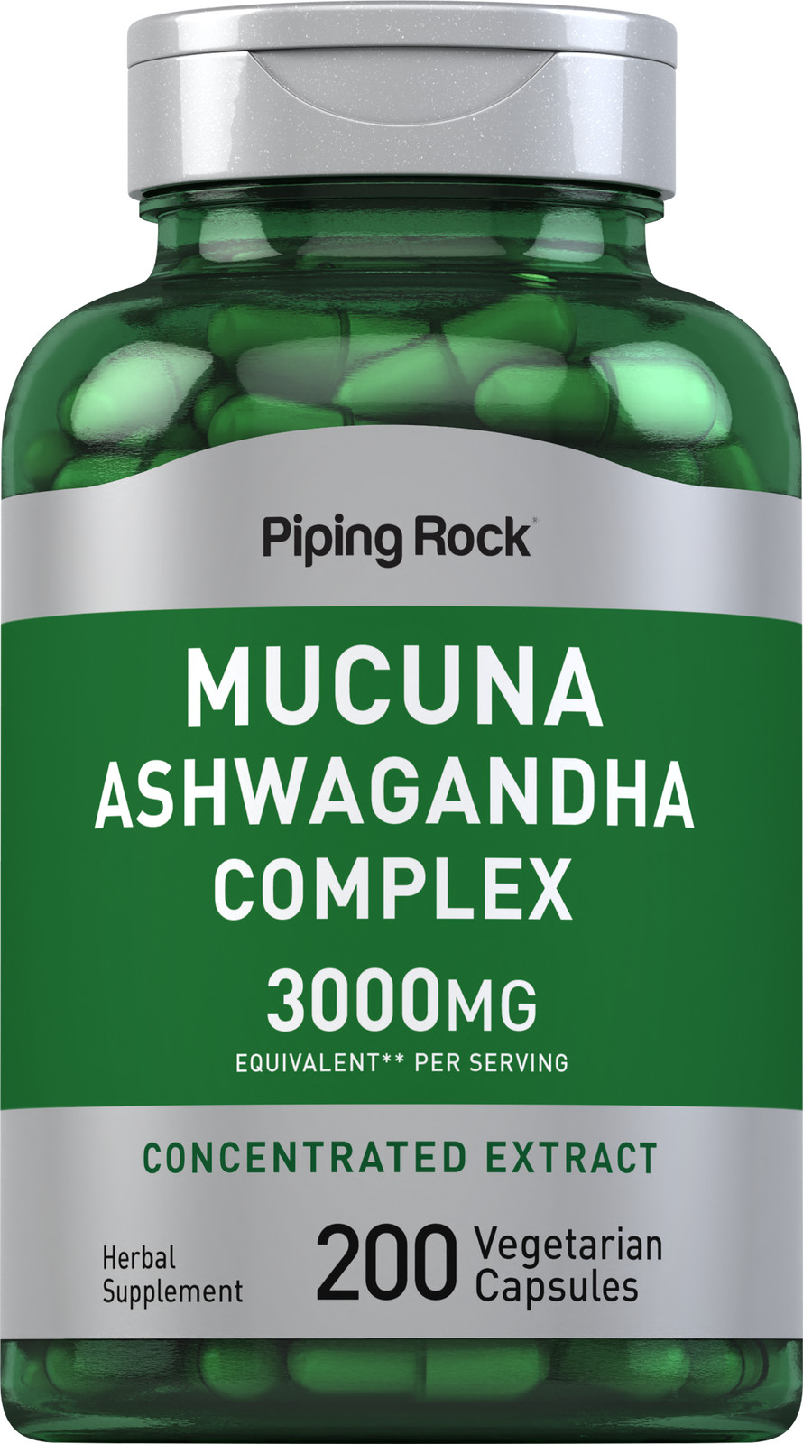 Mucuna Ashwagandha | 3000mg | 200 Capsules | Non-GMO | by Piping Rock
