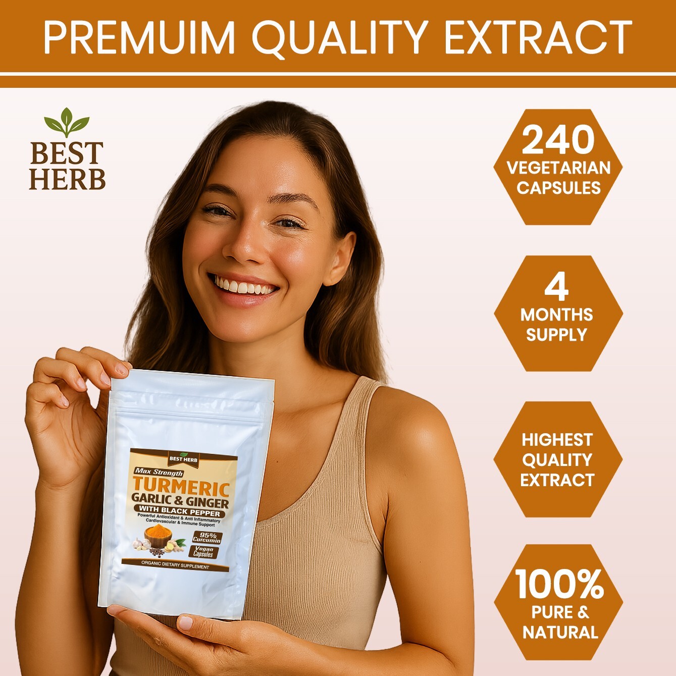 240 CAPSULES TURMERIC GINGER GARLIC BLACK PEPPER PIPERINE CURCUMIN TUMERIC PILLS