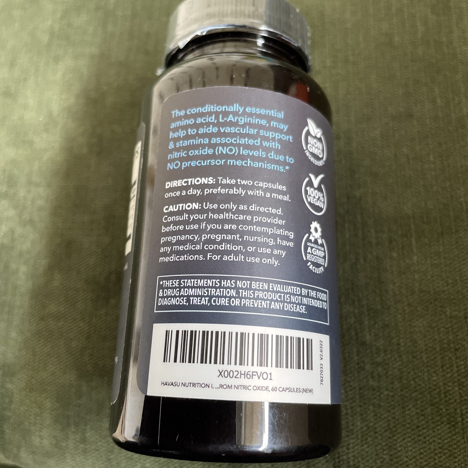 Havasu Nutrition L-Arginine. Nitric Oxide Precursor 60 Capsules Exp. 6-25