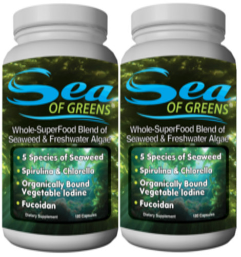 (2) Sea of Greens-Organic Whole-Superfood supplement- seaweed + freshwater algae