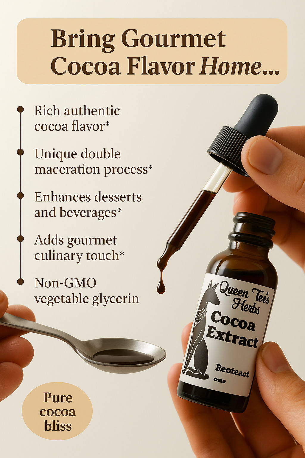 Queen Tee’s Cocoa Tincture (Theobroma cacao) 15 ml.
