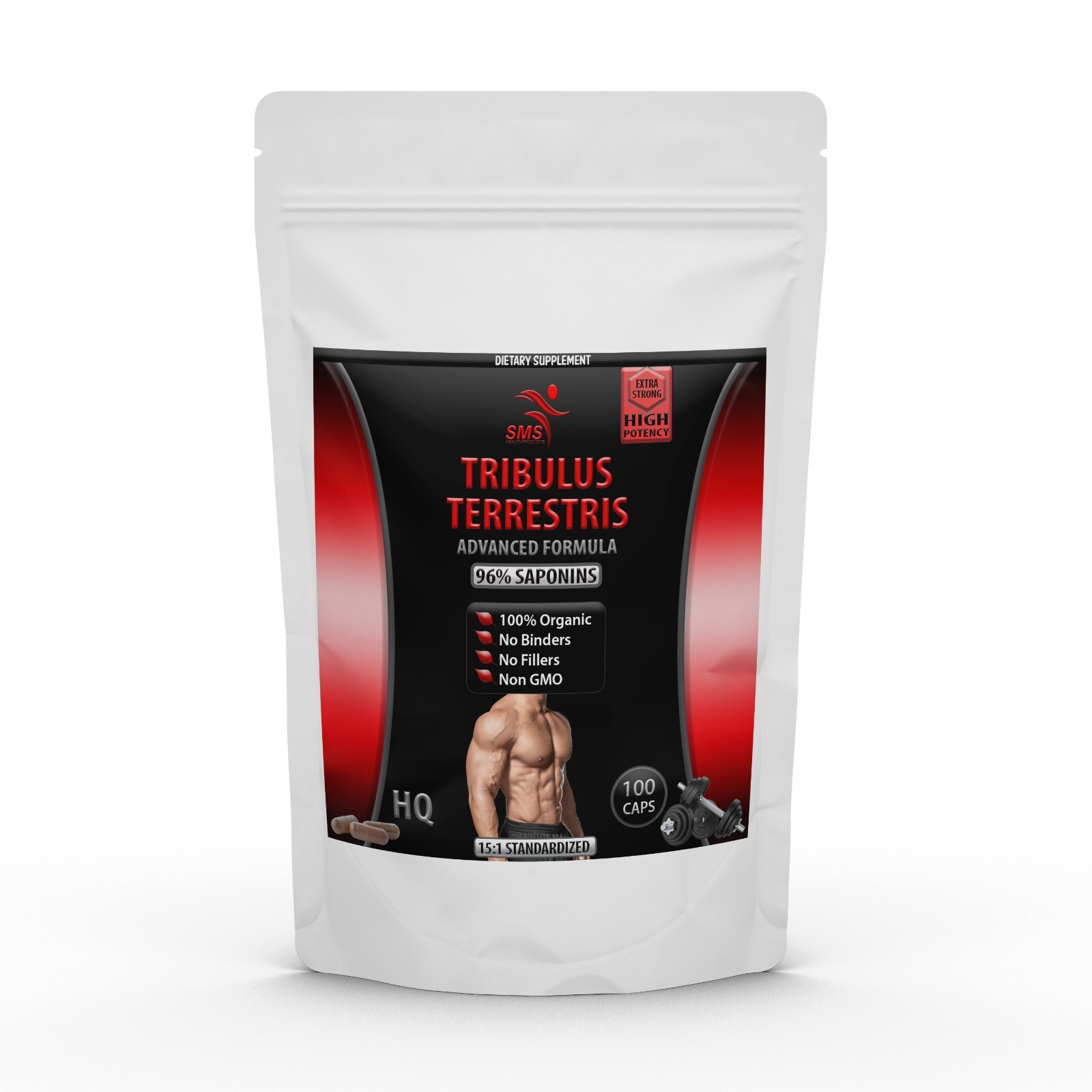 Tribulus Terrestris Potent Extract 100 Capsules 96% Saponins Organic Non GMO