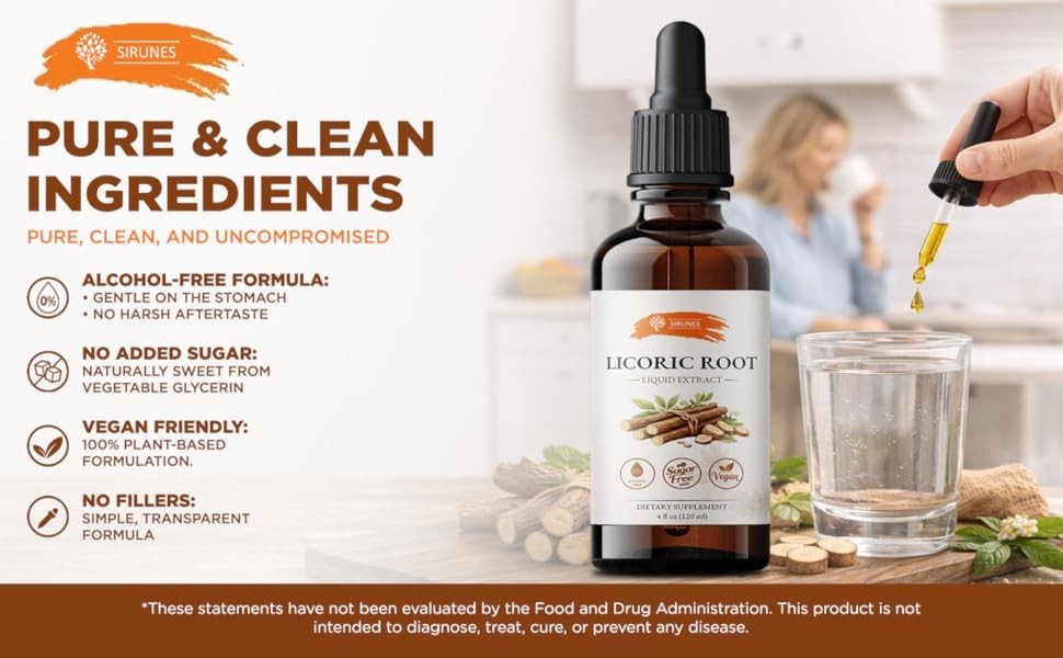 SIRUNES Licorice Root Extract Liquid Drops – Alcohol Free Licorice Tincture w…