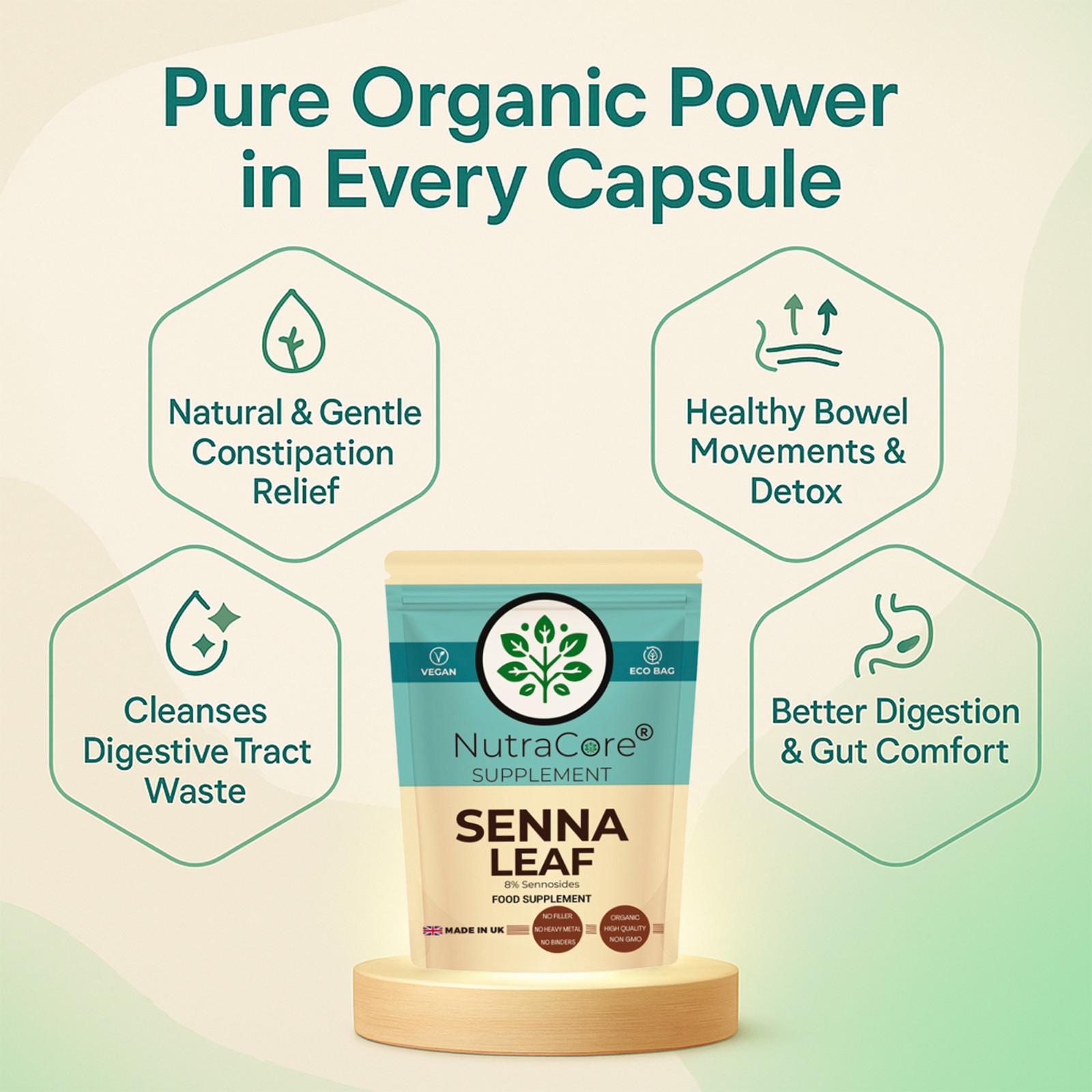 Organic Senna Leave Capsule 500mg-(8% Sennosides)-Digestive&Constipation-180Caps