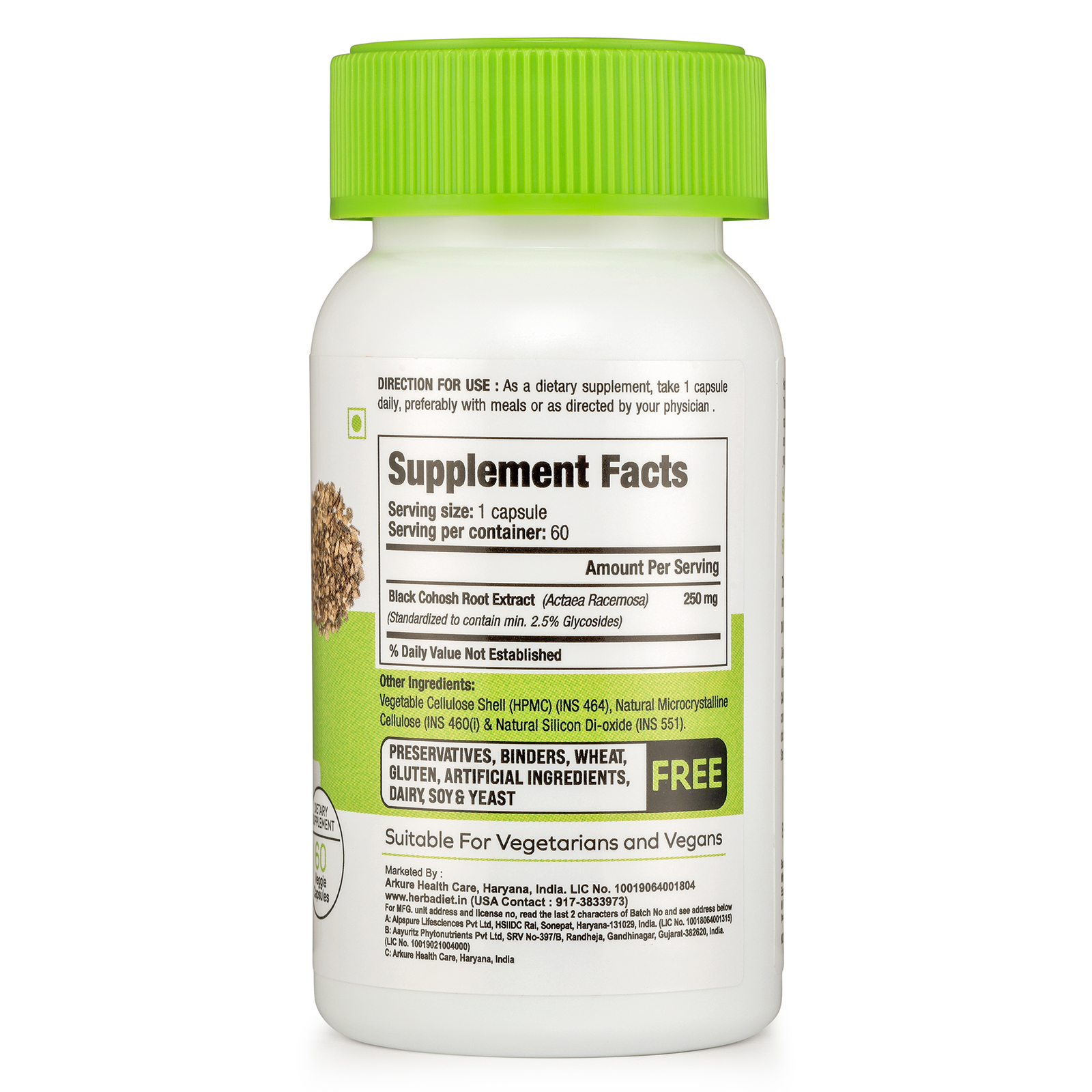 Black Cohosh Extract Capsules Female Menopausal Health Support Hormonal Balance