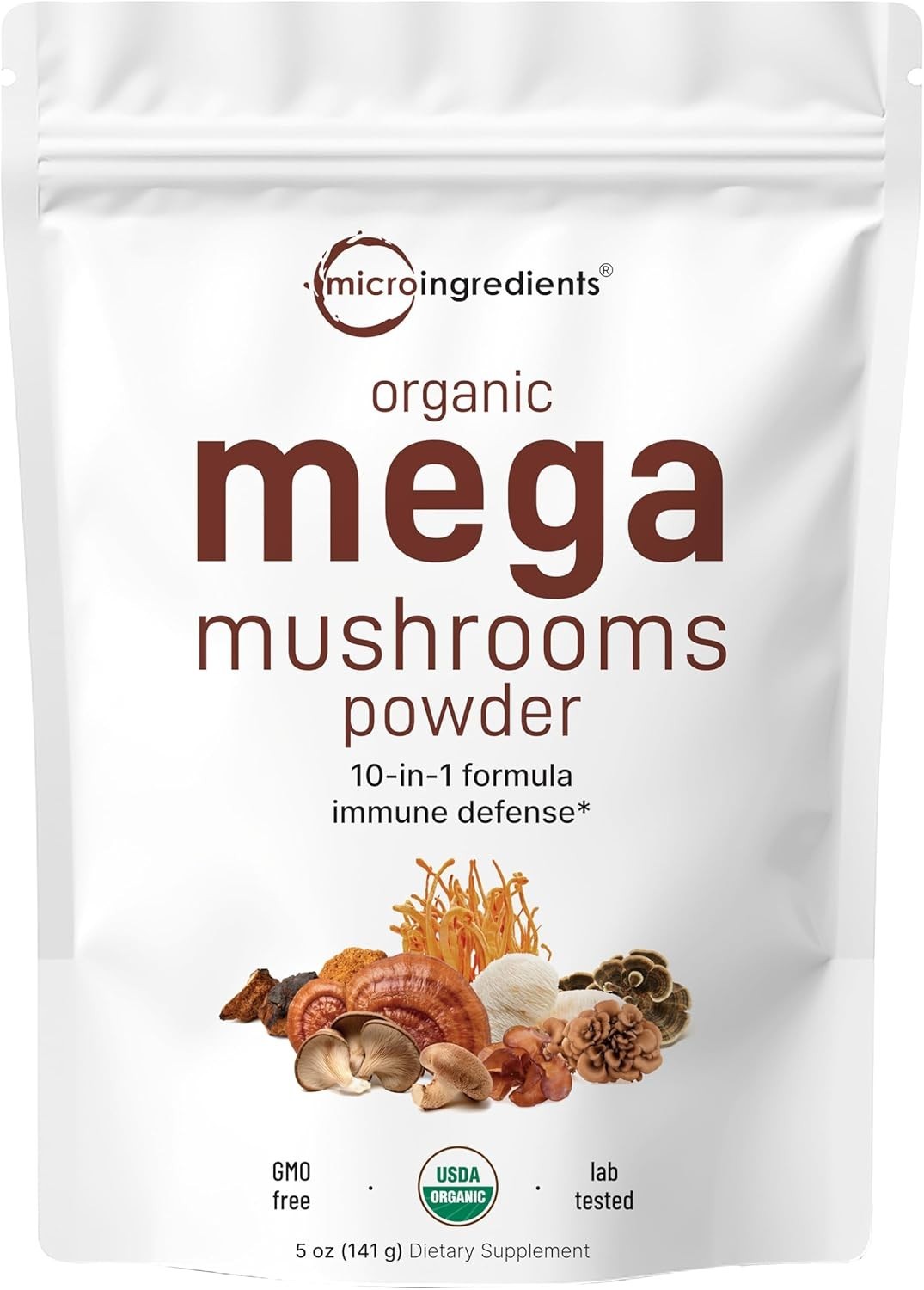 Organic Mushroom Powder 10-in-1 Blend 5 oz for Smoothies Immune & Brain Support