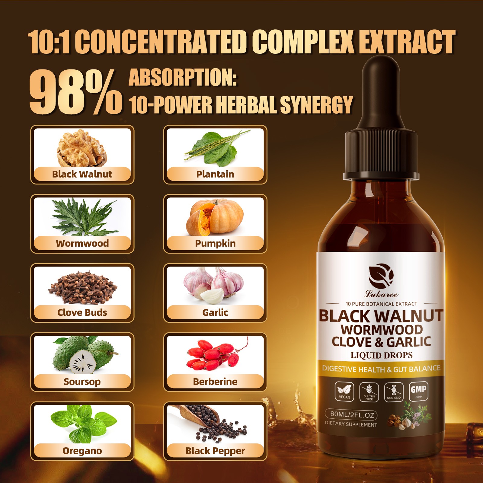 Parasite Cleanse Detox Drops Wormwood Black Walnut Clove Extract | Herbal Liquid