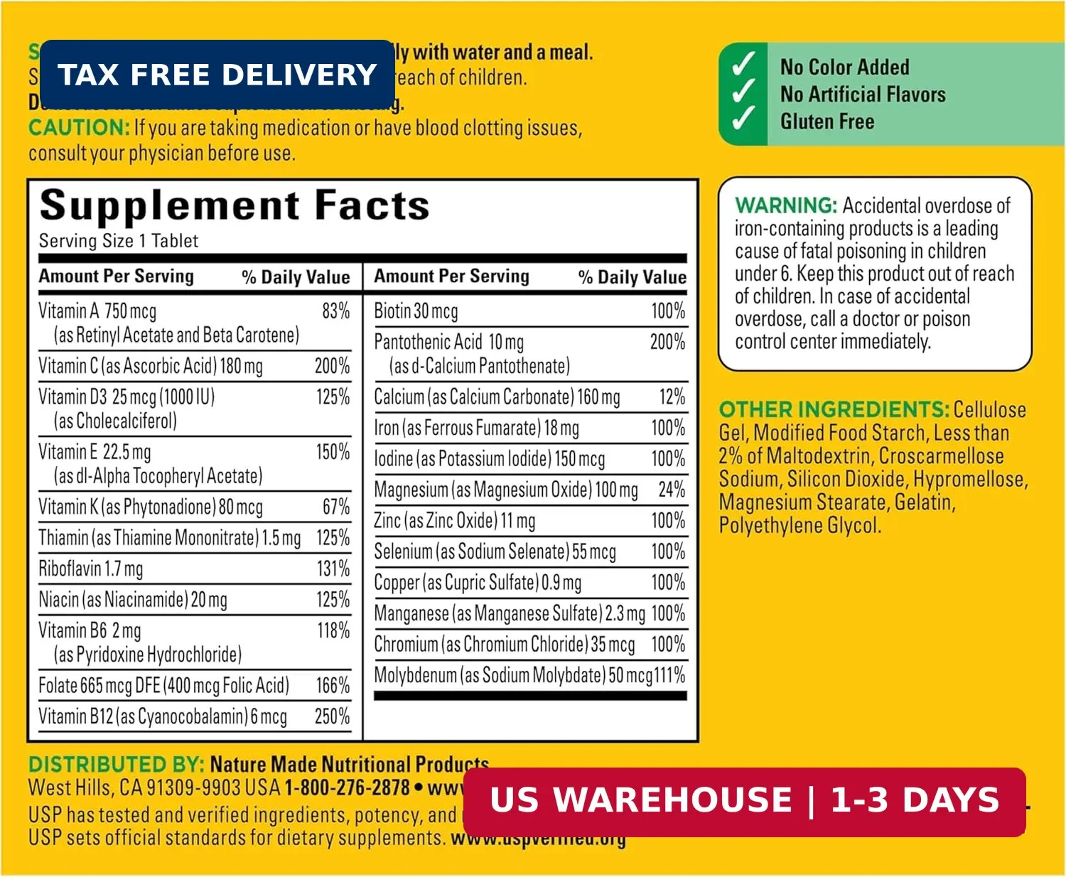 Nature Made Multivitamin Tablets with Iron, Multivitamin for Women and Men for D