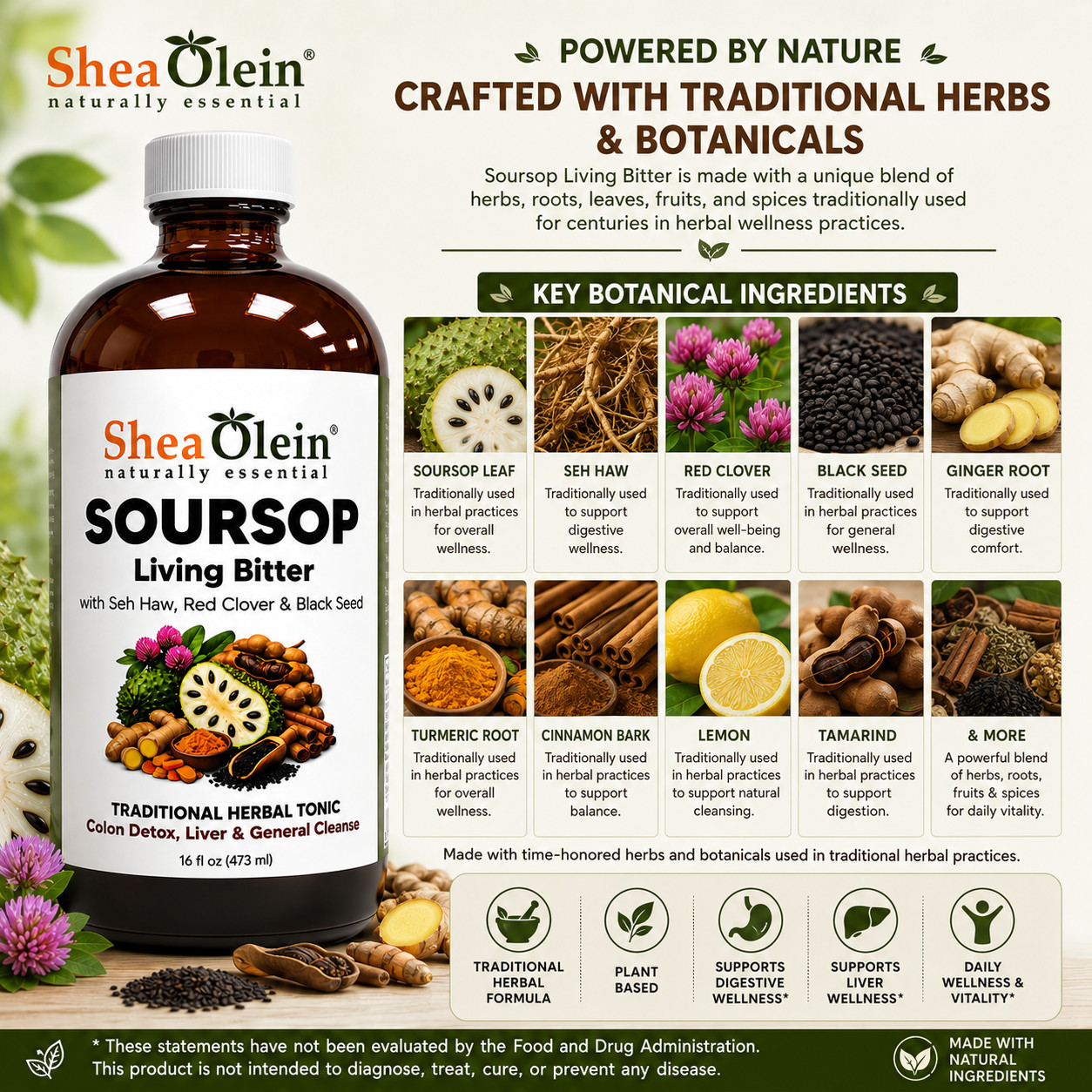 Soursop Bitters Pure 16 oz 100% Natural Detox Herb by Shea Olein