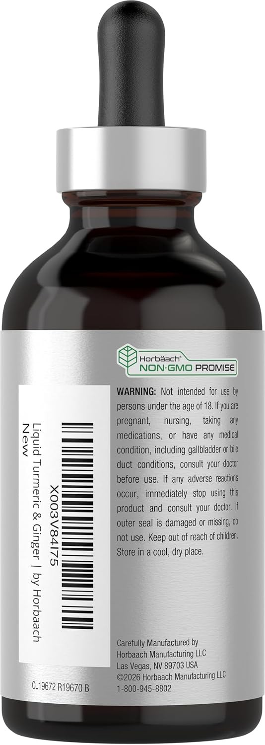 Turmeric and Ginger Liquid 4 fl oz | with Black Pepper | Vegan | by Horbaach
