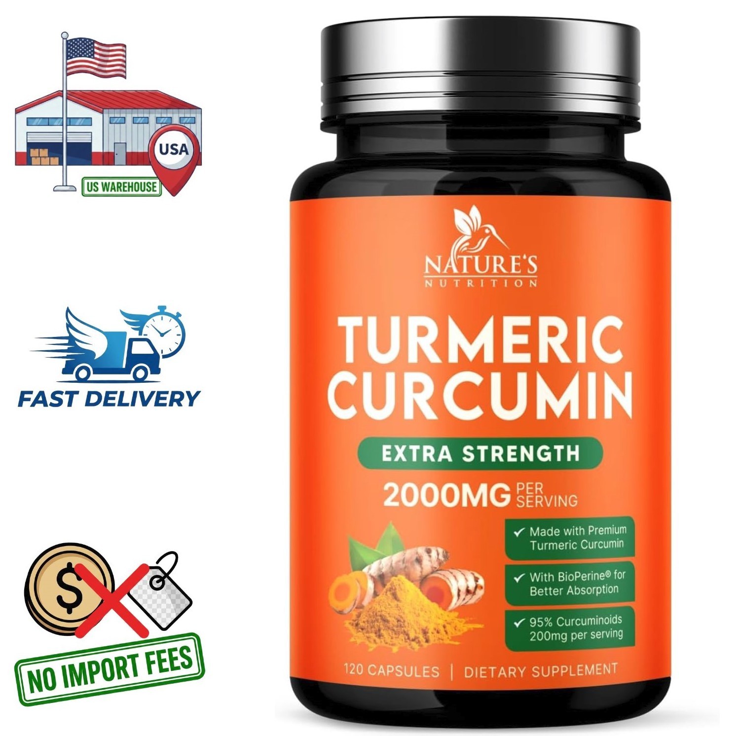 Cúrcuma Curcumina 2000mg con Bioperina | 95% de Curcuminoides | 120 Cápsulas