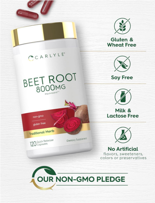 USDA Organic Extra Strength Beet Root 20:1 Extract 8000 mg Strength 120 Capsules