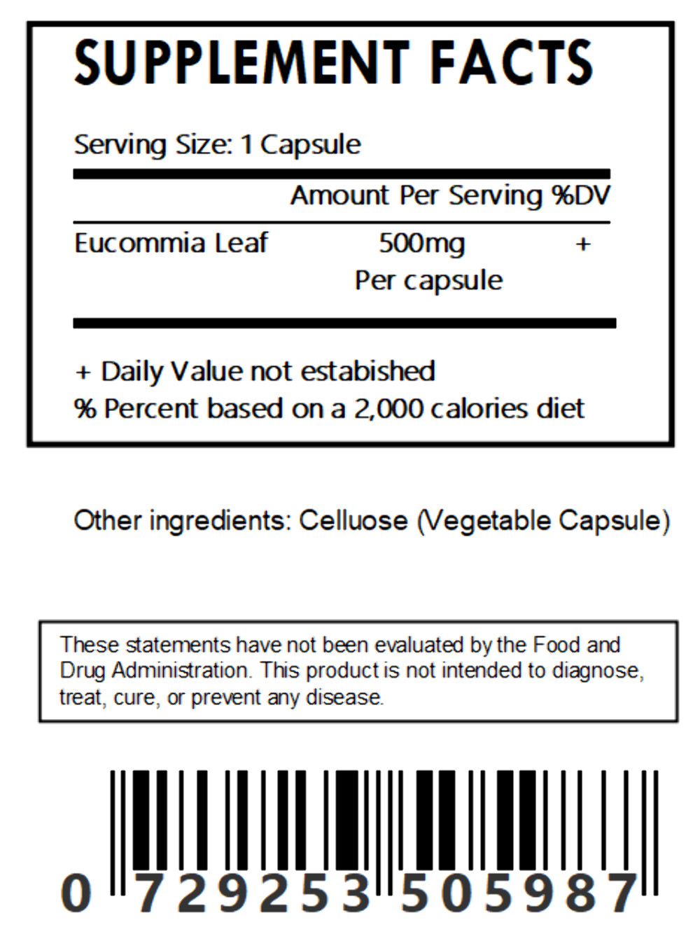 Eucommia Leaf Powder Capsules (500mg Each)