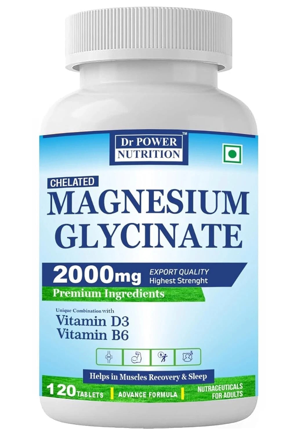 Dr Power Nutrition Magnesium Glycinate 2000mg Chelated Magnesium (120 Tablets)