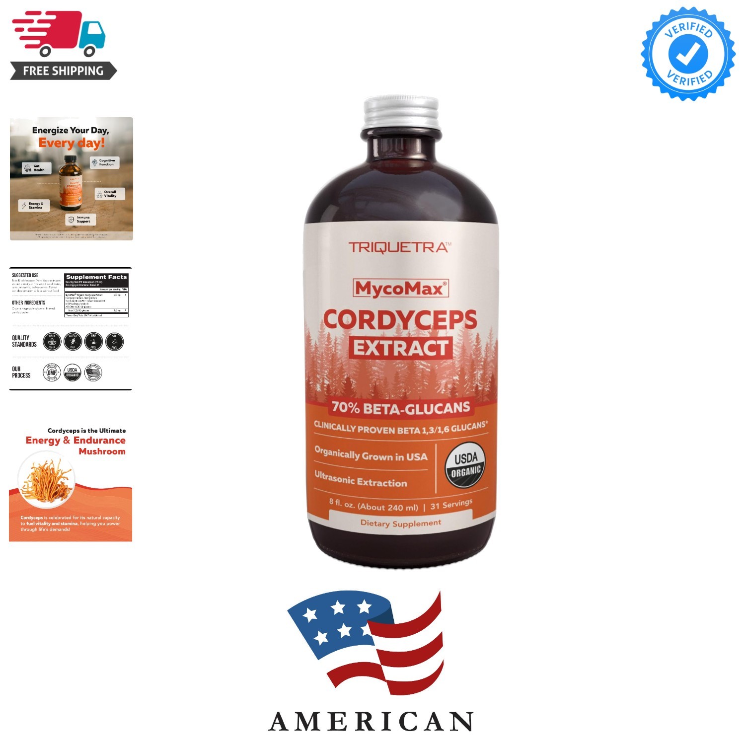 Cordyceps Mushroom Extract – 8 oz Organic Liquid with Ultrasonic Extraction