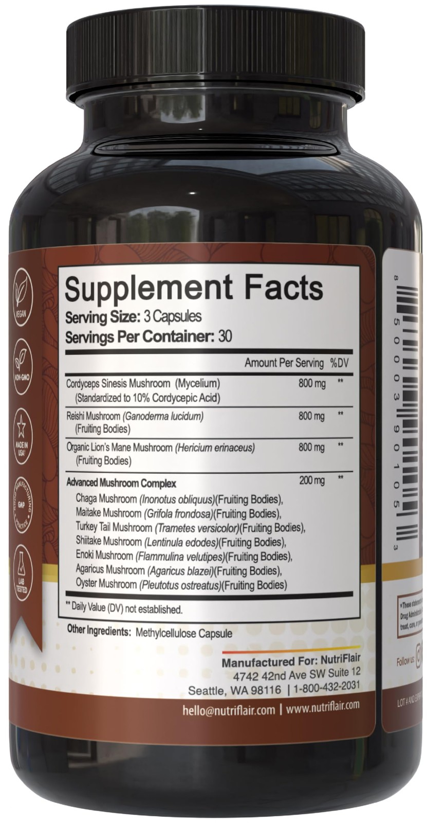 Mushroom Supplement 2600mg, 90 Capsules – 10 Mushrooms Blend – Reishi, Lions …