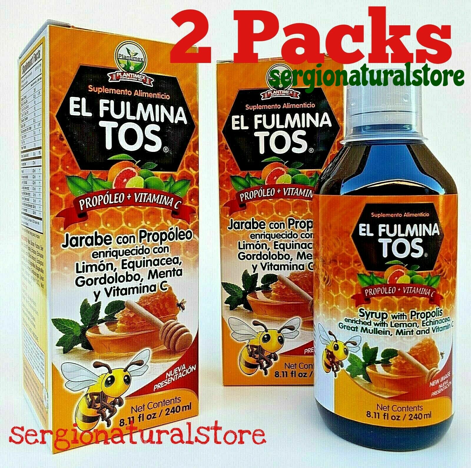 JARABE PARA LA TOS FULMINA TOS COUGH SYRUP 240 ml PROPOLEO EQUINACEA (2 Packs)