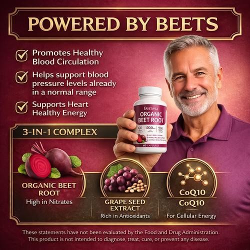Beravia Organic Beet Root Capsules, Purely Organic, Non-GMO 60-Counts
