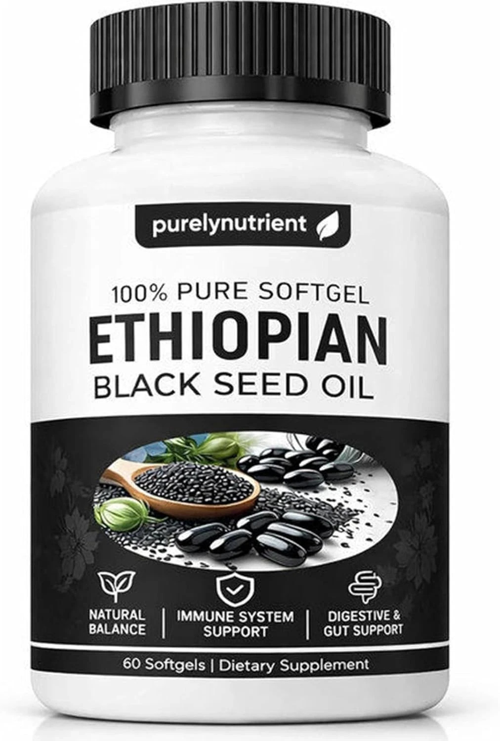 Ethiopian Black Seed Oil Softgels |4.64% Thymoquinone |Gluten-Free, 60 capsules