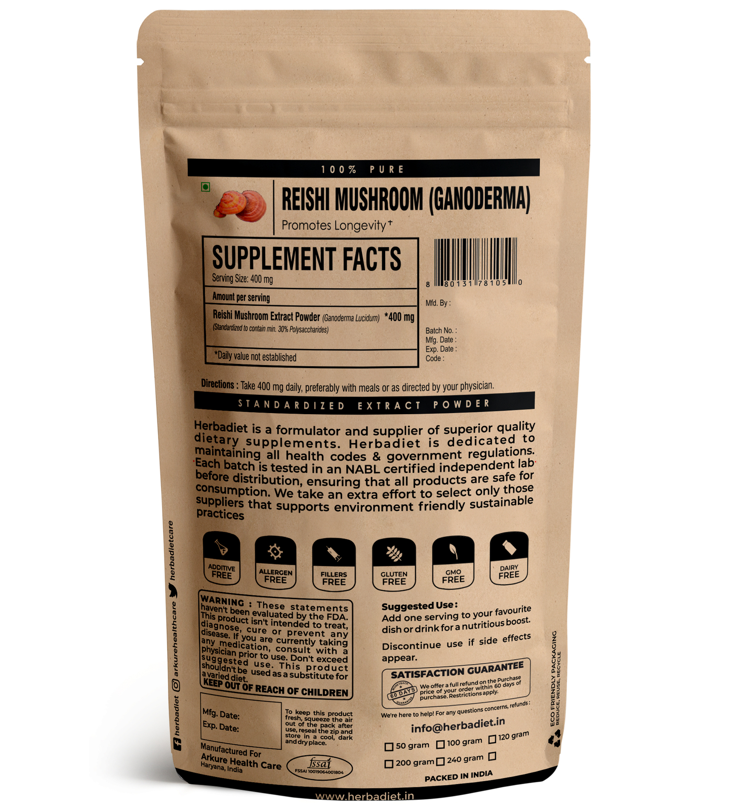 PURE Ganoderma Lucidum 30% Red Reishi Mushroom 15:1 Extract Powder – NO MYCELIUM