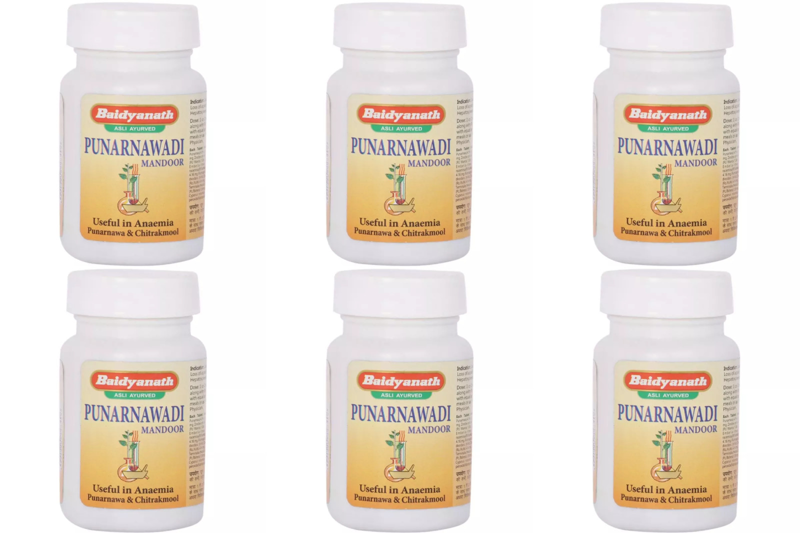 6 x Baidyanath Punarnawadi Mandoor Tablet (40tab) Useful in Anaemia & Edema