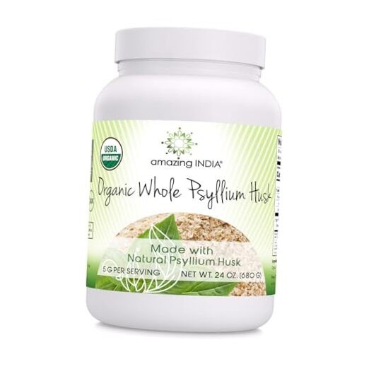 USDA Organic Whole Psyllium Husk Powder Supplement | 5 Grams 24 Oz | 1 Pack