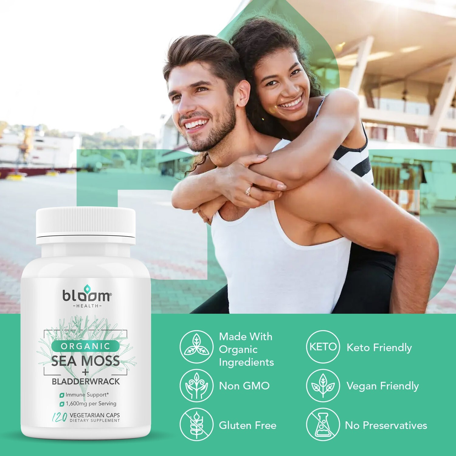 Organic Sea Moss: Thyroid & Liver Support, Detox Gut Health 120 Veg Caps, 1600mg