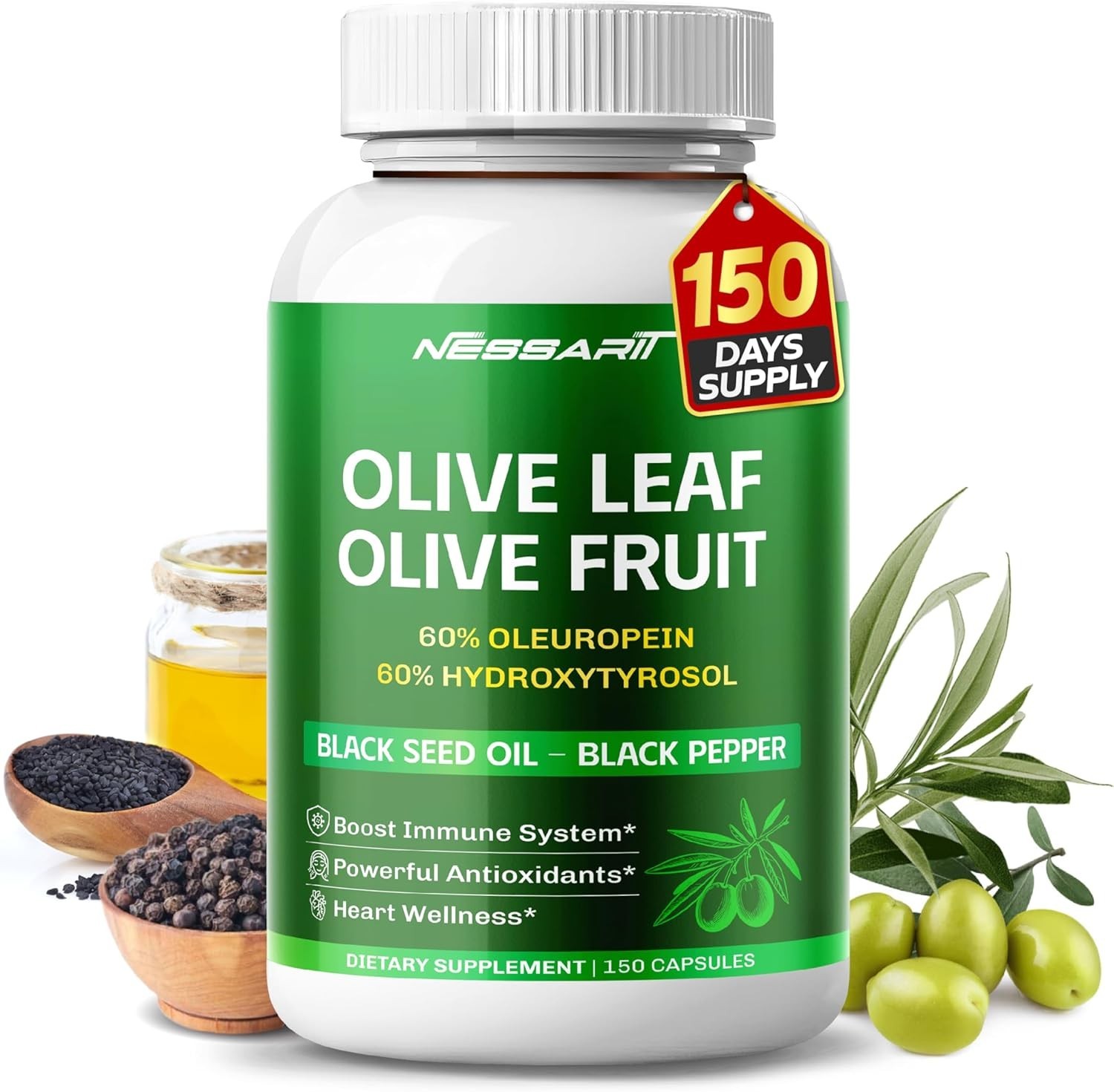 New Olive Leaf & Olive Fruit 60% Oleuropein 60% Hydroxytyrosol – Black 150CT