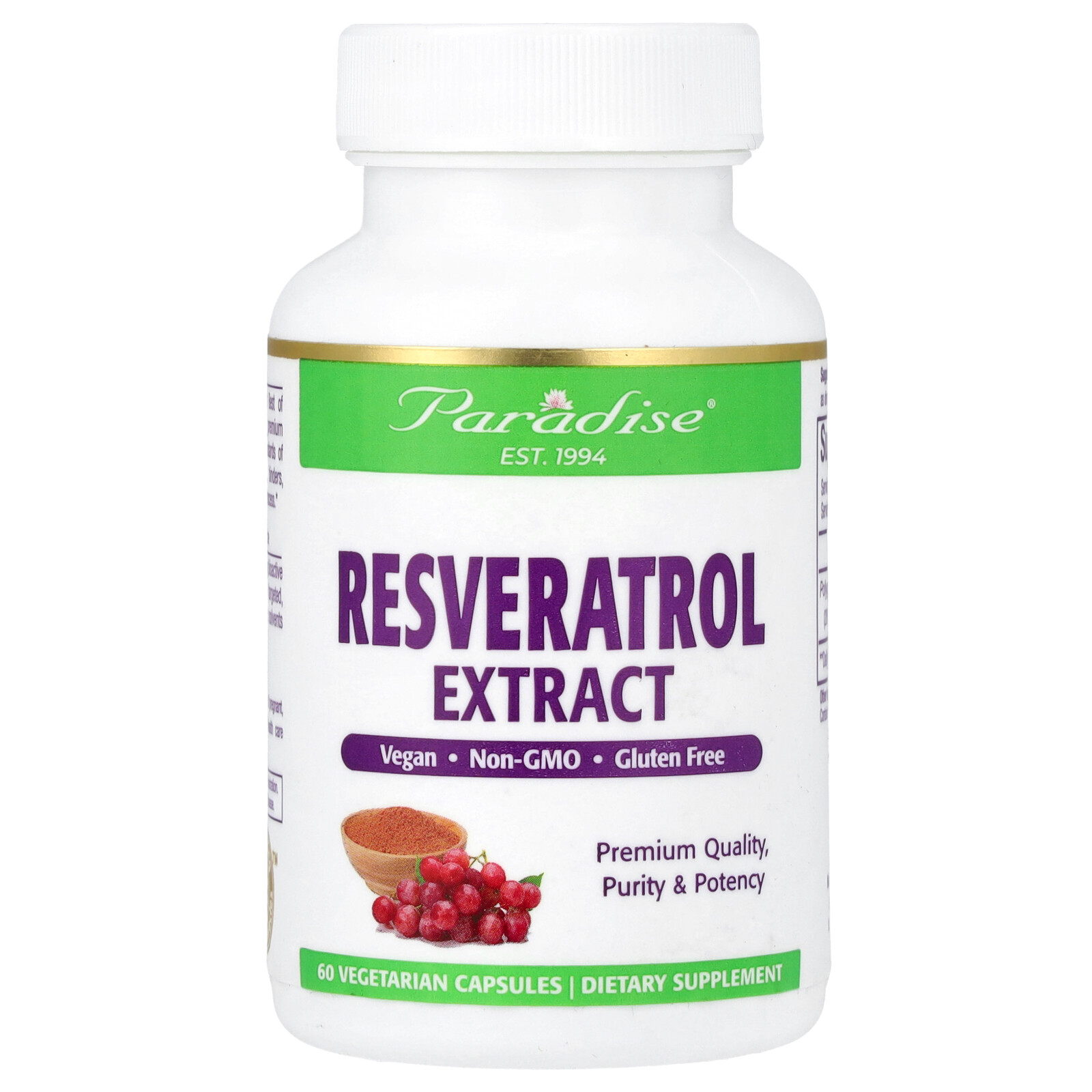 Paradise Herbs Resveratrol 60 Veggie Caps Vegetarian