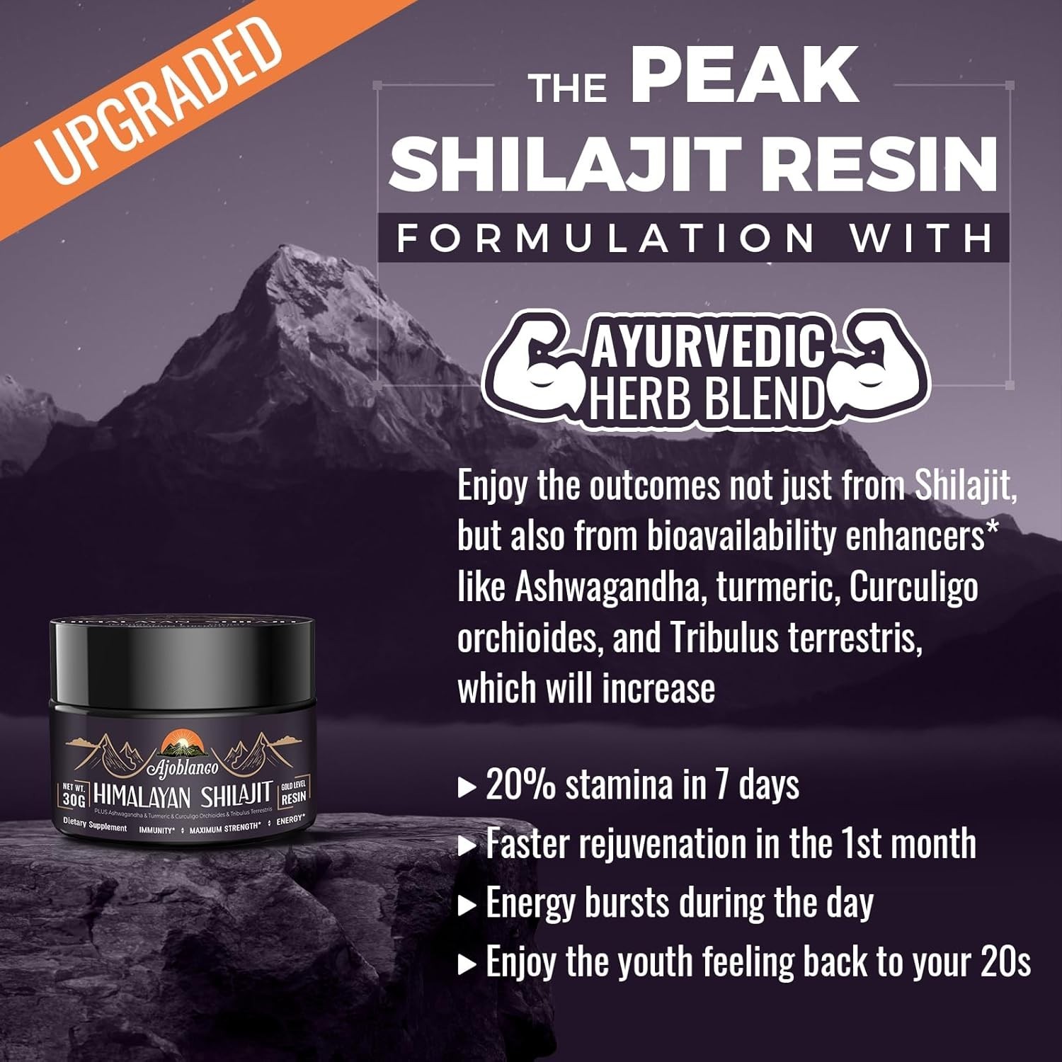 Ajoblanco 600mg Shilajit Pure Himalayan Organic Shilajit Resin – 30 Grams