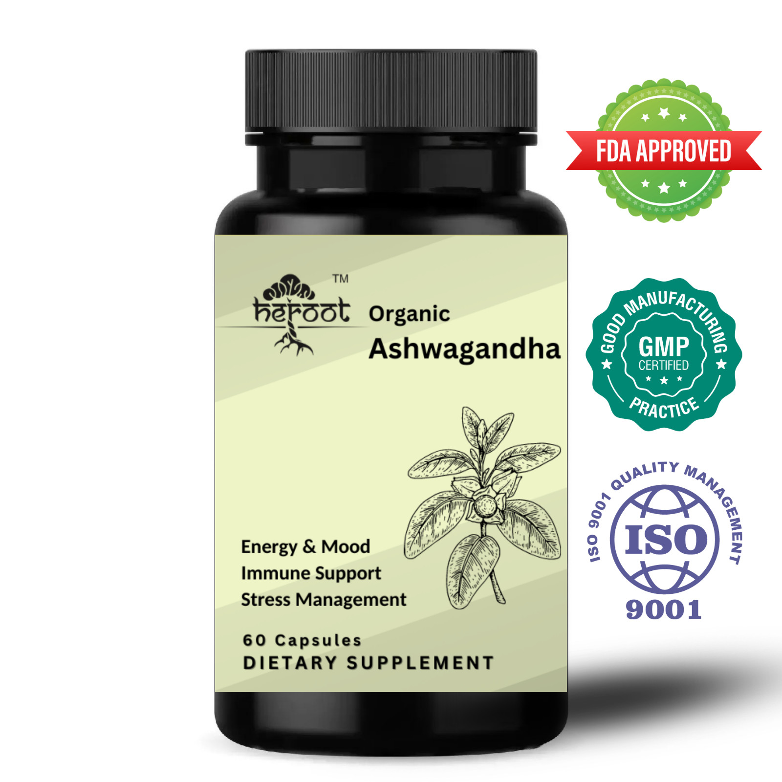Organic Ashwagandha 500mg – 60 vegan capsules 100% Pure Organic