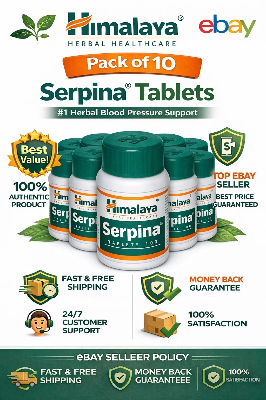 Himalaya Serpina Tablets 100 Tabs x10 Herbal Cardiovascular Wellness free ship