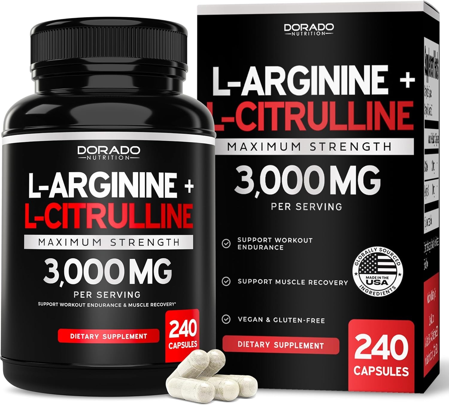 L Arginine L Citrulline Supplement 3000mg (240 Capsules) Nitric Oxide