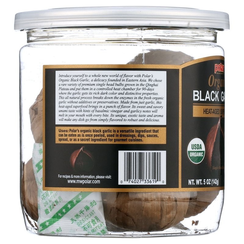 MW Polar Organic Black Garlic Naturally Cured Whole Bulbs, 5 oz Jar