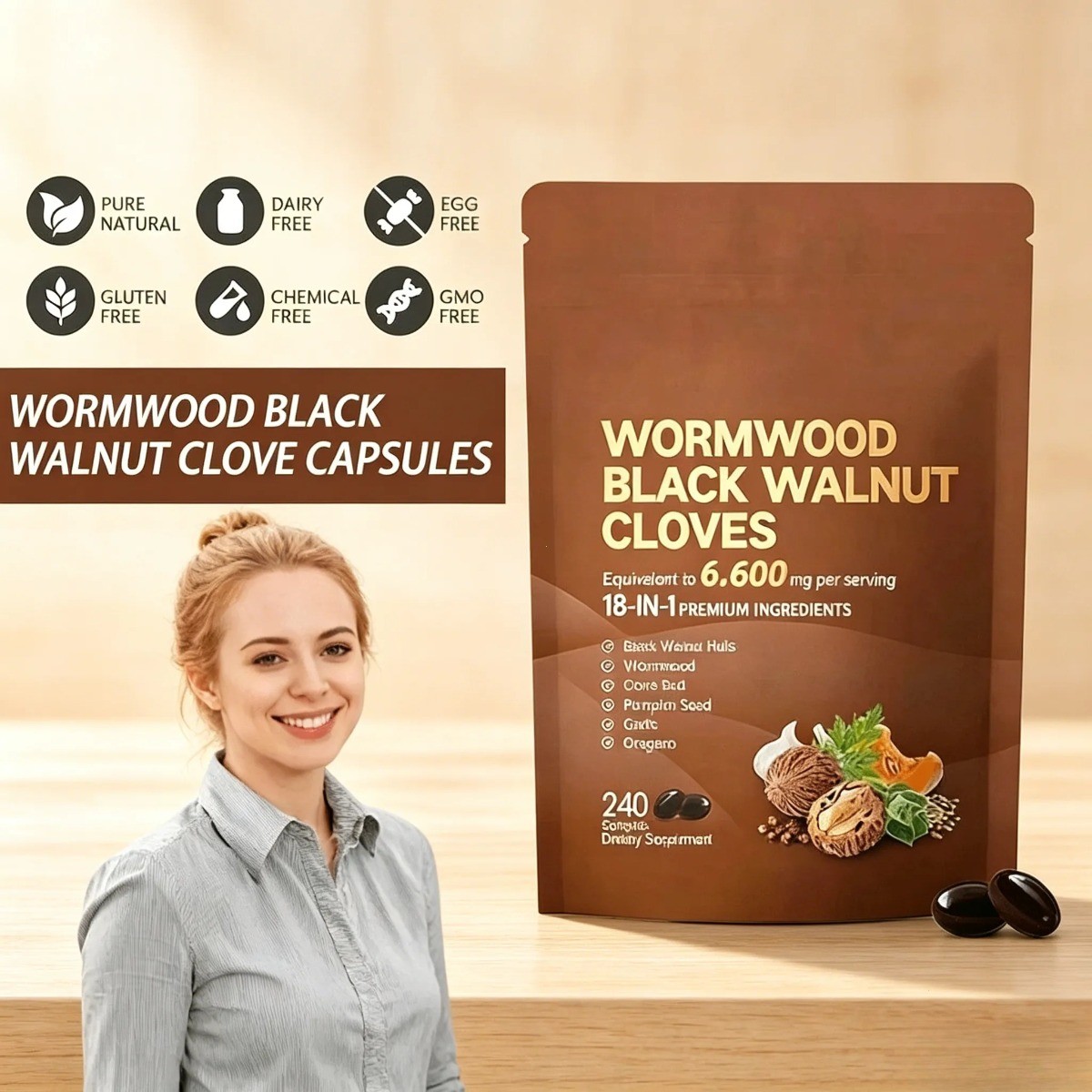 Vivonu 18-in-1 Wormwood Black Walnut Clove Gut Detox Softgels 240 Count