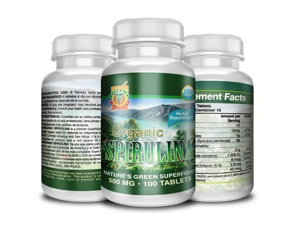 Spirulina Organica 100 Tabletas 500MG, alga spirulina 100% pura y organica