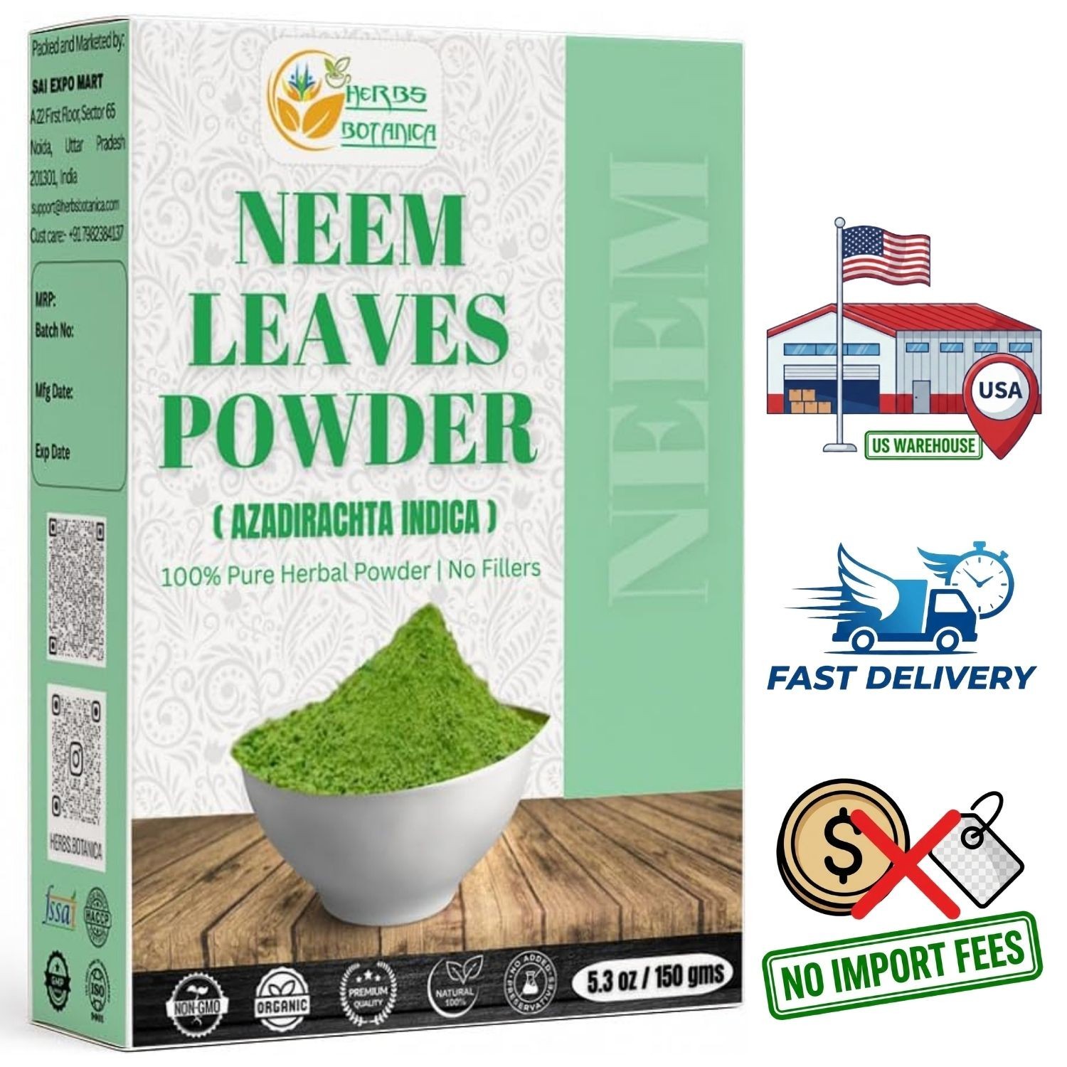Hojas de Neem 5.3oz | Polvo Herbal 100% Puro | Azadirachta Indica | Sin Rellenos