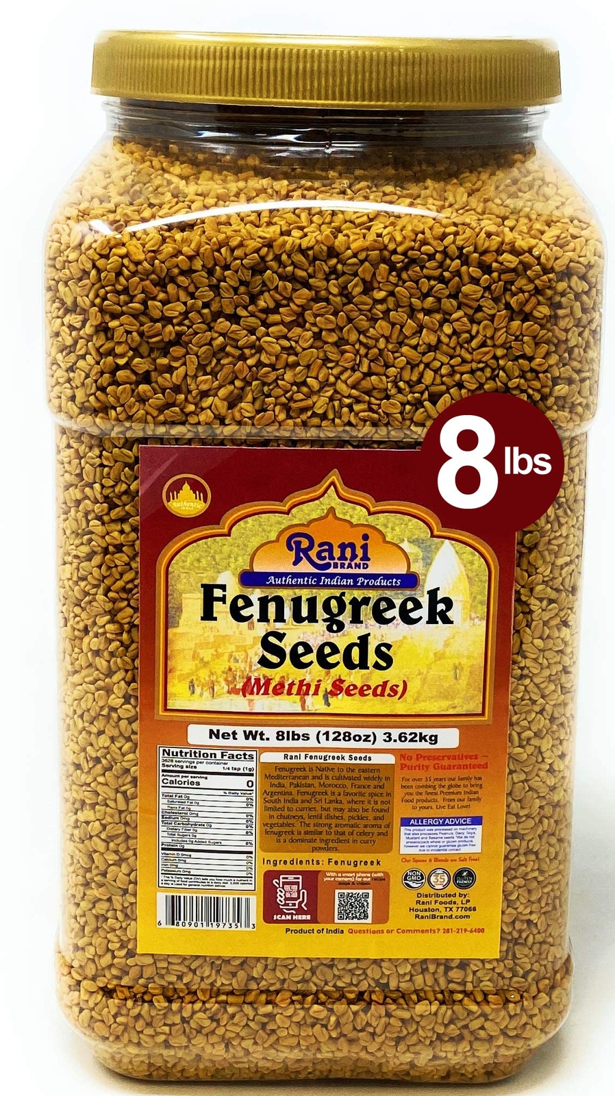 Rani Fenugreek (Methi) Seeds Whole 8lbs (128oz) 3.62kg Bulk PET Jar