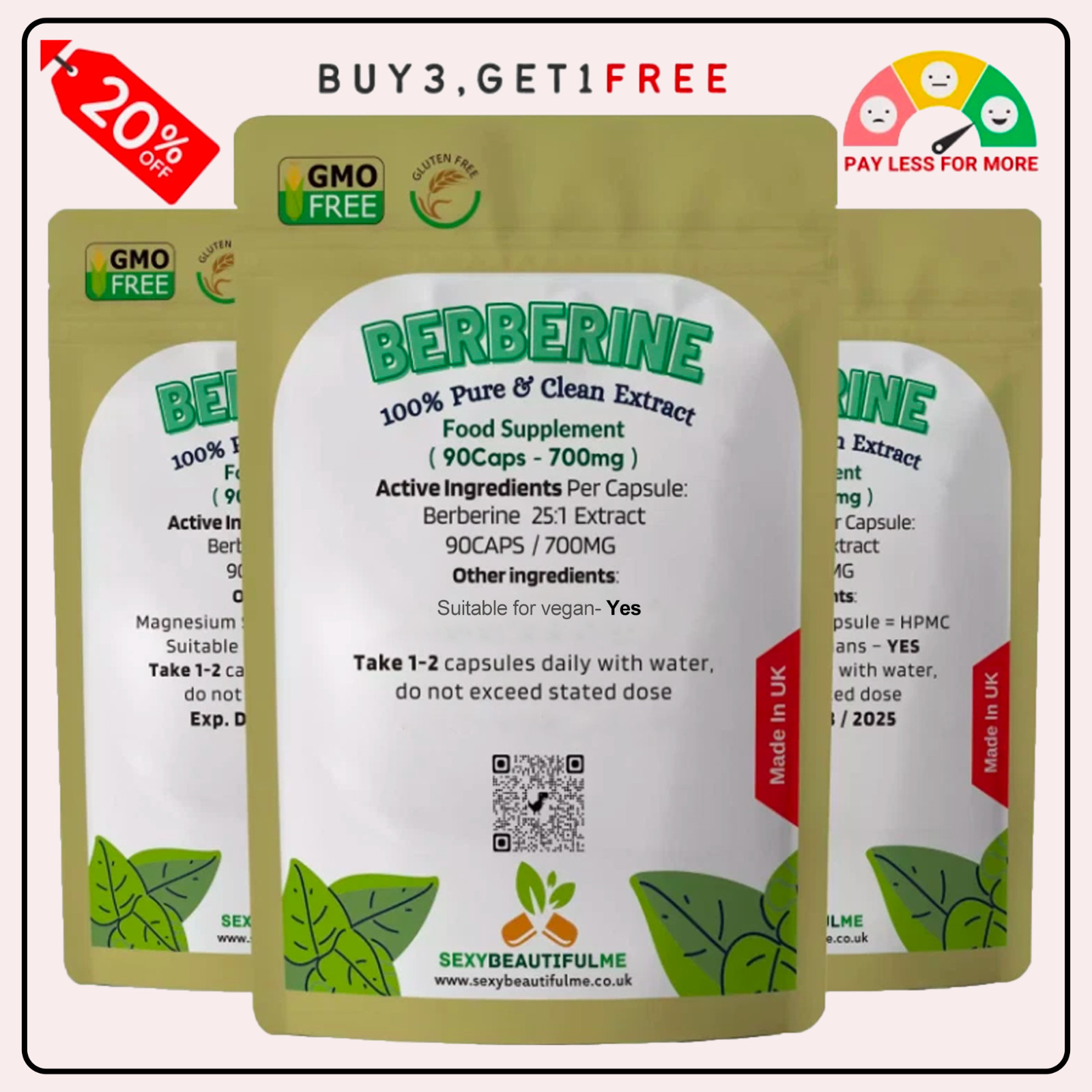 Berberine Extract 17,500mg Capsules-Heart Health,Weight Loss, Blood Sugar health